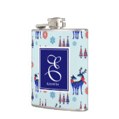 鹿、クリスマスツリー、モノグラム付き雪片 フラスク (左)