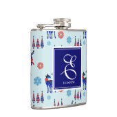 鹿、クリスマスツリー、モノグラム付き雪片 フラスク (右)