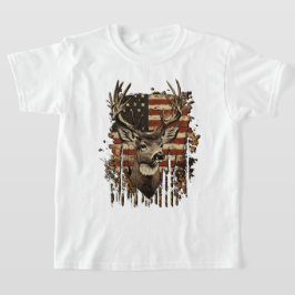 鹿 シカの狩猟シーズン アメリカ国旗 Tシャツ