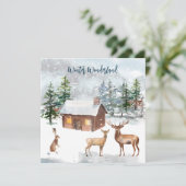 鹿、ログキャビン、ハレクリスマスパーティーフラットカード (スタンド正面)