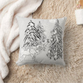 鹿，冬，森，クリスマスツリー，モノクロ クッション (ブランケット)