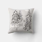 鹿，冬，森，クリスマスツリー，モノクロ クッション (裏面)
