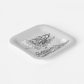 鹿，冬，森，クリスマスツリー，モノクロ ペーパープレート (傾斜あり)