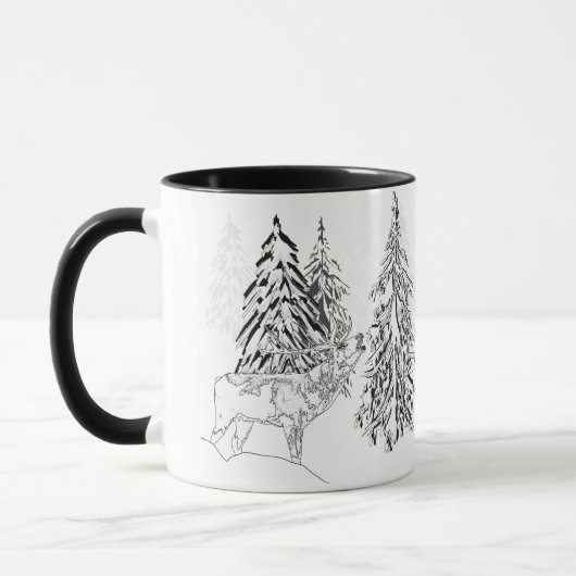 鹿，冬，森，クリスマスツリー，モノクロ マグカップ (左)