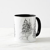 鹿，冬，森，クリスマスツリー，モノクロ マグカップ (正面右)