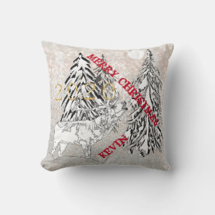 鹿、冬、森、クリスマスパーソナライズされた、 クッション