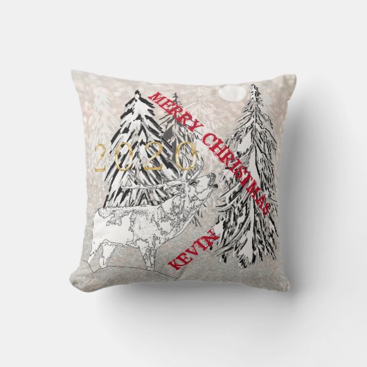 鹿、冬、森、クリスマスパーソナライズされた、 クッション (正面)