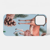 鹿・松ぼっくり・小枝の動物スケッチパターン iPhoneケース (裏面横)