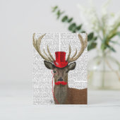 鹿(赤い上帽子と口ひげ) ポストカード (スタンド正面)