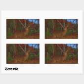 鹿：金ゴールド赤緑と青 長方形シール (シート)