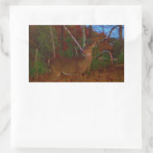 鹿：金ゴールド赤緑と青 長方形シール (バッグ)