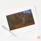 鹿：金ゴールド赤緑と青 長方形シール (封筒)