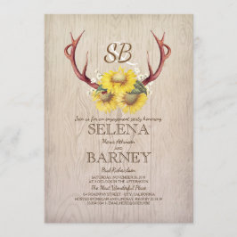 鹿〔雄ジカの〕枝角とヒマワリ素朴婚約パーティ 招待状