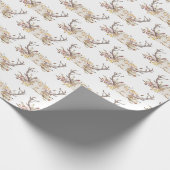 鹿〔雄ジカの〕枝角とフローラブーケ ラッピングペーパー (角)