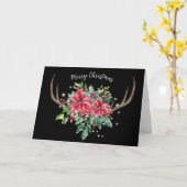 鹿〔雄ジカの〕枝角とポインセチア・ブーケカード カード (黄色い花)