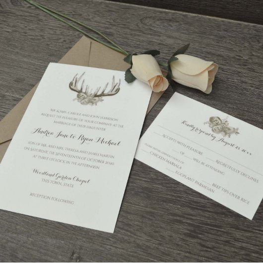 鹿〔雄ジカの〕枝角エレガントウッドラ結婚ンド 招待状