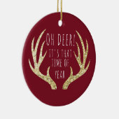 鹿〔雄ジカの〕枝角クリスマスホリデーファミリーフォト セラミックオーナメント (右)