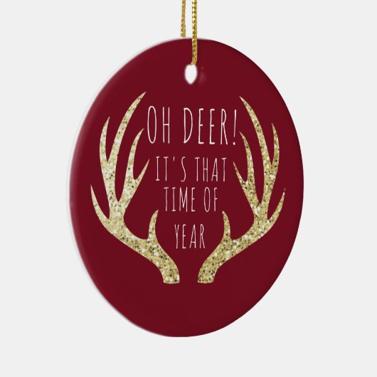 鹿〔雄ジカの〕枝角クリスマスホリデーファミリーフォト セラミックオーナメント (右)