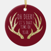 鹿〔雄ジカの〕枝角クリスマスホリデーファミリーフォト セラミックオーナメント (正面)