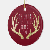鹿〔雄ジカの〕枝角クリスマスホリデーファミリーフォト セラミックオーナメント (左)
