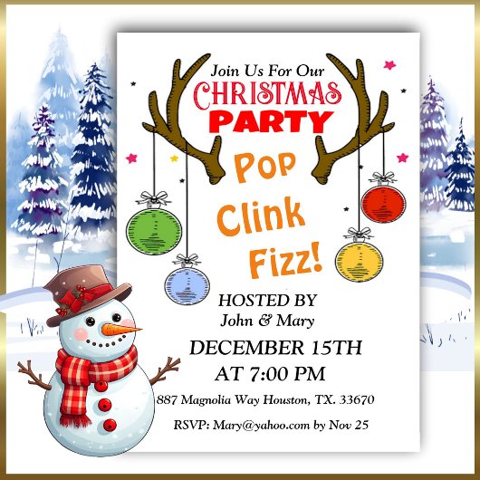 鹿〔雄ジカの〕枝角クリスマス招待状 招待状