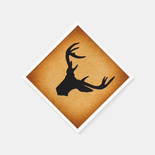 鹿〔雄ジカの〕枝角シルエット素朴ヴィンテージバックディアー スタンダードカクテルナプキン (角)