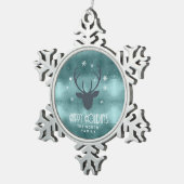 鹿〔雄ジカの〕枝角シルエット&スノーフレークティール(緑がかった色)ID861 スノーフレークピューターオーナメント (右)