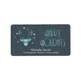 鹿〔雄ジカの〕枝角シルエット&スノーフレークティール（緑がかった色）ID861 ラベル