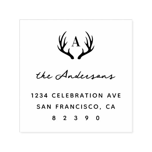 鹿〔雄ジカの〕枝角ファミリー名イニシャル差出人住所 セルフインキングスタンプ (デザイン)