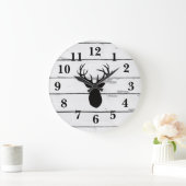鹿〔雄ジカの〕枝角ブラックシルエットシープラップデコ素朴ール ラージ壁時計 (ホーム)