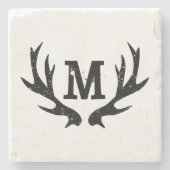 鹿〔雄ジカの〕枝角モノグラムの大理石コースター ストーンコースター (正面)
