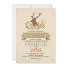 鹿〔雄ジカの〕枝角ロマンチックな素朴な結婚式招待状