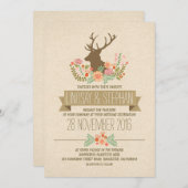 鹿〔雄ジカの〕枝角ロマンチックな素朴な結婚式招待状 招待状 (正面/裏面)