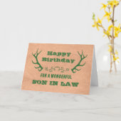 鹿〔雄ジカの〕枝角ヴィンテージソンインロー誕生日 カード (黄色い花)