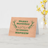 鹿〔雄ジカの〕枝角ヴィンテージ甥誕生日 カード (黄色い花)