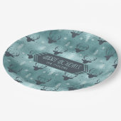 鹿〔雄ジカの〕枝角矢印クリスマスパターンティール(緑がかった色)ID861 ペーパープレート (アングル)