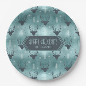 鹿〔雄ジカの〕枝角矢印クリスマスパターンティール(緑がかった色)ID861 ペーパープレート (正面)