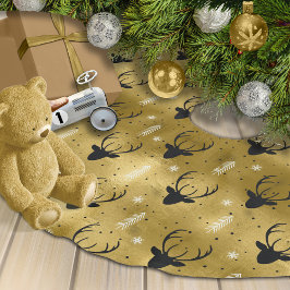 鹿〔雄ジカの〕枝角矢印クリスマスパターン金ゴールドID861 ブラッシュドポリエステルツリースカート