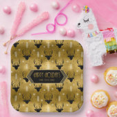 鹿〔雄ジカの〕枝角矢印クリスマスパターン金ゴールドID861 ペーパープレート (パーティー)