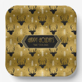 鹿〔雄ジカの〕枝角矢印クリスマスパターン金ゴールドID861 ペーパープレート (正面)