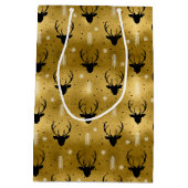 鹿〔雄ジカの〕枝角矢印クリスマスパターン金ゴールドID861 ミディアムペーパーバッグ (裏面)