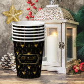 鹿〔雄ジカの〕枝角矢印クリスマスパターン金ゴールドID861 紙コップ