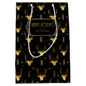 鹿〔雄ジカの〕枝角矢印クリスマスパターンV2金ゴールドD861 ミディアムペーパーバッグ (正面)