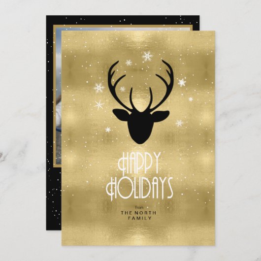 鹿〔雄ジカの〕枝角矢印クリスマスフォト金ゴールドID861 案内状 (正面/裏面)