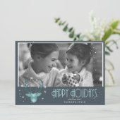 鹿〔雄ジカの〕枝角矢印クリスマスフォトV2ティール(緑がかった色)ID861 招待状 (スタンド正面)