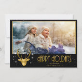 鹿〔雄ジカの〕枝角矢印クリスマスフォトV2金ゴールドID861 招待状 (正面)