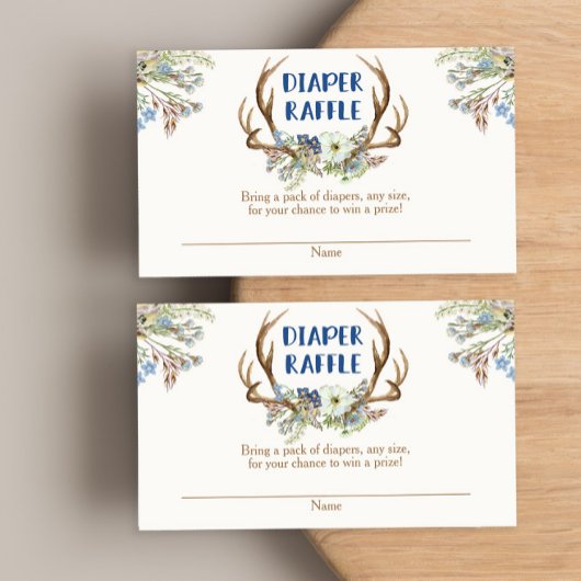 鹿〔雄ジカの〕枝角素朴な赤ちゃんシャワーおむつラッフルカード エンクロージャーカード