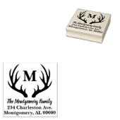 鹿〔雄ジカの〕枝角素朴シルエットファミリー名アドレス ラバースタンプ (押印)