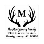 鹿〔雄ジカの〕枝角素朴シルエットファミリー名アドレス ラバースタンプ (インプリント)