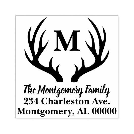 鹿〔雄ジカの〕枝角素朴シルエットファミリー名アドレス ラバースタンプ (インプリント)